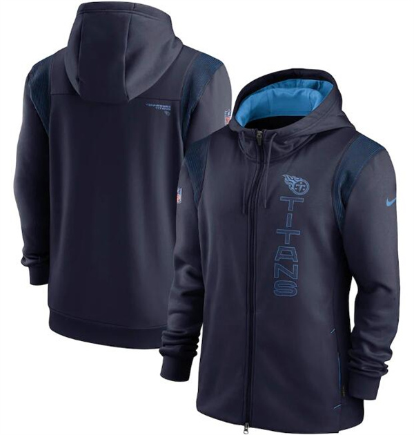 Men's Navy Tennessee Titans 2021 Sideline Team Performance Full-Zip Hoodie